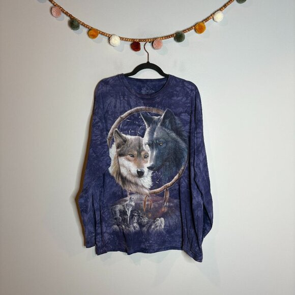 Vintage The Mountain blue tie dye Wolf long sleeve tee - Picture 1 of 3